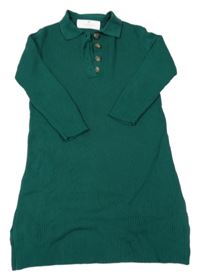 Zelené pletené žebrované šaty s límečkem H&M