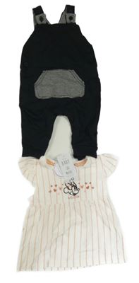 2 set - bílo-růžové pruhované šaty s Minnie + černo-šedé laclové tepláky Primark