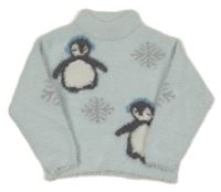 Světlemodrý chlupatý svetr s tučňáky Primark