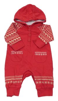 Červená tepláková kombinéza se vzorem a kapucí Mothercare