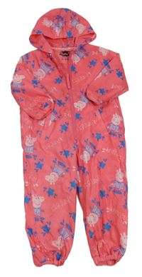 Růžová šusťáková jarní kombinéza s Peppa Pig a kapucí
