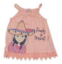 Světlerůžový top s dívkou a nápisy a krajkou so cute