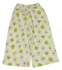 Nové - Bílé květované bavlněné culottes kalhoty