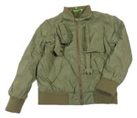 Khaki šusťákový zateplený bomber s kapsami 