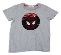 Šedé tričko se Spidermanem z flitrů Marvel
