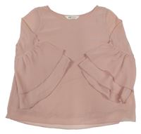 Růžová šifonová halenka s vrstvenými rukávy H&M
