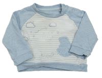 Světlemodro-pruhovaná mikina s mraky a nápisem Mothercare