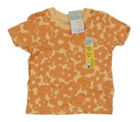 Nové - meruňkovo-oranžové květované tričko se srdíčky PRIMARK