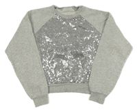 Světlešedá melírovaná crop mikina s flitry H&M