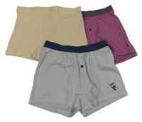 3x Růžové pruhované + béžové + šedé trenýrky 
