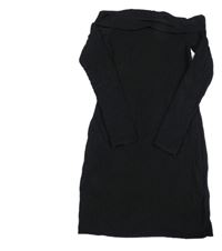 Černé žebrované elastické šaty s lodičkovým výstřihem H&M