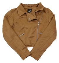 Hnědý semišový podzimní crop křivák s límečkem New Look
