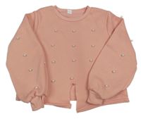 Světlerůžová crop mikina s perlami SHEIN