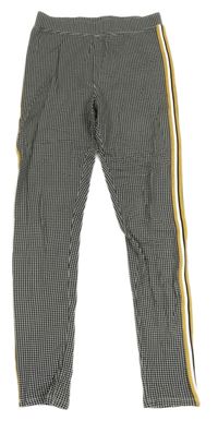 Černo-bílo-žluté vzorované zateplené legíny s pruhy H&M