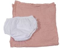 2set - růžová mušelínová plena + bílé kalhotky pod šaty s volánky 