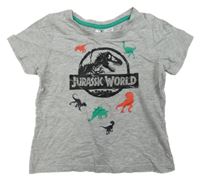 Šedé melírované tričko s dinosaury - Jurský svět