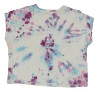 Bílo-modro-vínové batikované crop tričko H&M