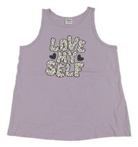 Lila top s nápisem a srdíčky Y.F.K.