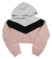 Růžovo-bílo-černá crop mikina s kapucí C&A