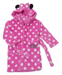 Tmavorůžový puntíkatý plyšový župan s kapucí - Minnie Primark