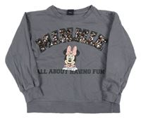 Tmavošedá mikina s nápisem z flitrů a Minnie Disney