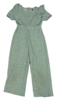 Zelený květovaný culottes overal s volánky Dunnes