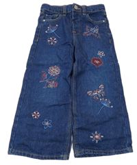 Tmavomodré široké rifle s výšivkami obrázků Denim Co.
