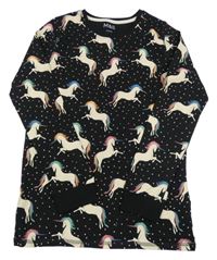 Černé pyžamové triko s jednorožci M&S