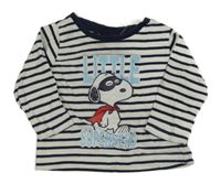 Tmavomodro-bílé pruhované triko se Snoopym 