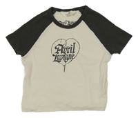 Smetanovo-antracitové žebrované hudební crop tričko s nápisem - Avril Lavigne H&M