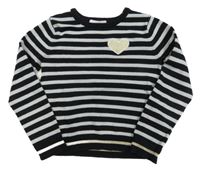 Černo-šedý pruhovaný svetr se srdcem H&M