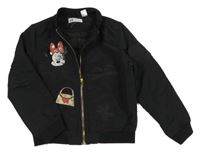 Černý šusťákový podzimní bomber s Minnie a kabelkou H&M