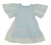 Světlemodro-bílé puntíkaté tylové šaty H&M