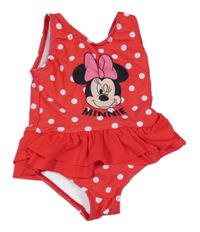 Červené puntíkaté jednodílné plavky s Minnie Disney