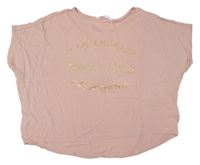 Starorůžové oversize crop tričko s nápisem H&M