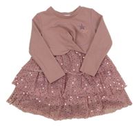 Světlerůžové žebrovano/tylové šaty s flitry Primark