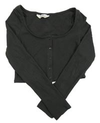 Tmavošedé žebrované propínací crop mikinotriko H&M