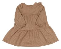 Starorůžovo-hnědo-smetanové vzorované úpletové šaty s volánky PRIMARK