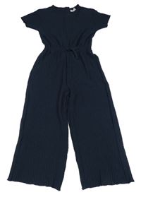 Tmavomodrý strukturovaný kalhotový culottes overal L&D