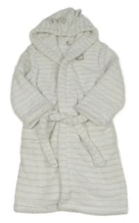 Bllo-stříbrný pruhovaný chlupatý župan s kapucí - jednorožec