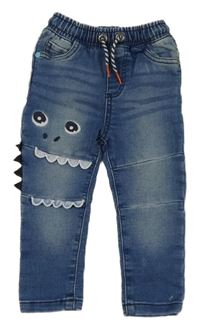 Modré skinny rifle s příšerkou a ostny 