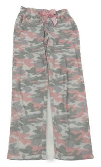Růžovo-šedé army fleecové tepláky s mašlí