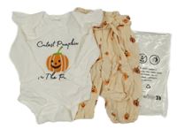 Nové - 2 Set - Bílé body s dýní + béžové tepláky s dýněmi