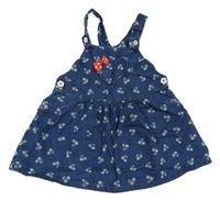 Tmavomodré kytičkované laclové šaty riflového vzhledu Babyhug 