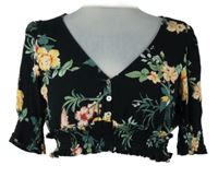 Dámská černá květovaná crop halenka H&M
