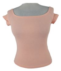 Dámské světlerůžové žebrované crop tričko H&M