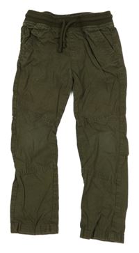 Khaki plátěné kalhoty s úpletovým pasem M&S