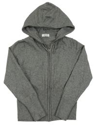 Šedý melírovaný propínací crop svetr s kapucí PRIMARK