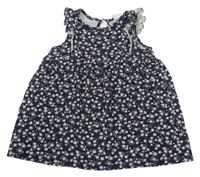 Tmavomodré šaty s kytičkami a volánky H&M