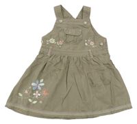 Hnědé plátěné laclové šaty s výšivkami květin Mothercare